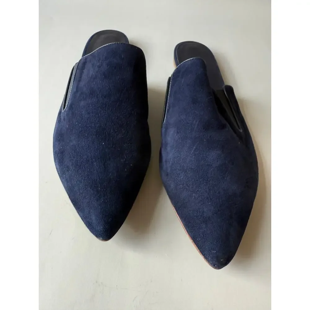 Jenni Kayne Blue Suede Flat Mule sz 41 Pointy toe Leather Slipper Slides Italy